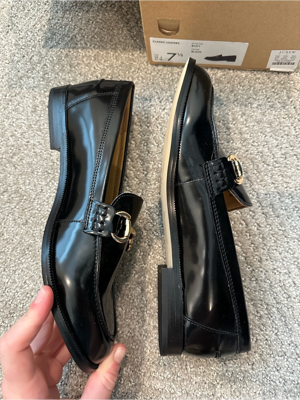J. Crew Black Patent Leather Loafers with Gold Horsebit - Picture 5 of 6